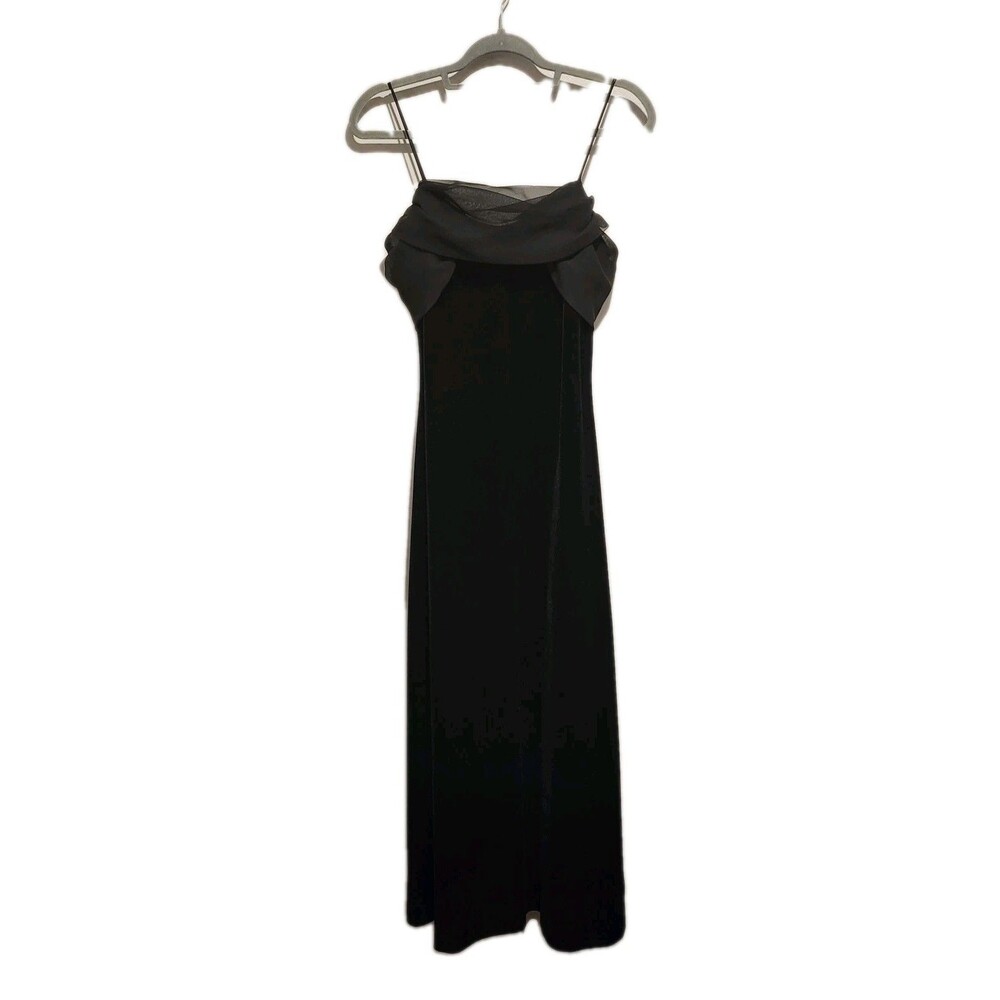 Vintage 90s BETSY & ADAM by JASLENE Velvet  & Chiffon Formal Gown Black Size 10
